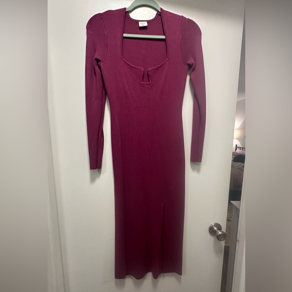 Elegant Dark Pink Long Sleeve Dress
